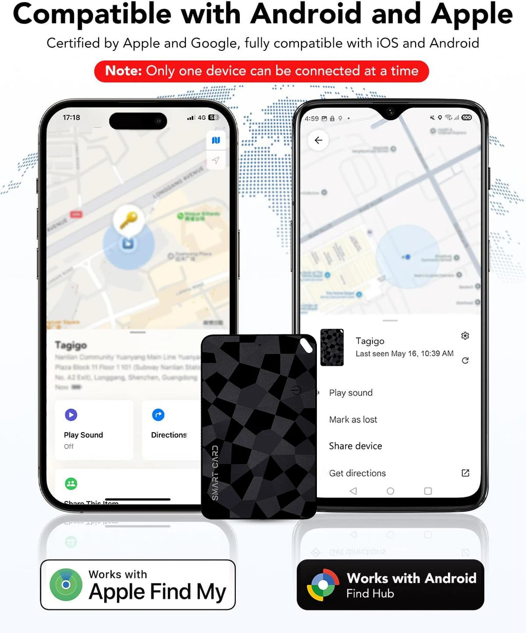 Smart Wallet Tracker Rechargeable Dual System Item Finder Compatible with Apple Find My & Android "Find Hub Device" APP