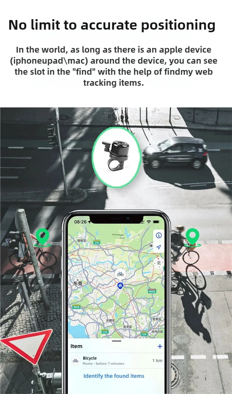 iOS Anti-Theft Locator Bicycle Bell Tracker Suitable for The Apple Find My Program Smart Bike Anti-loss Device Bell Model
